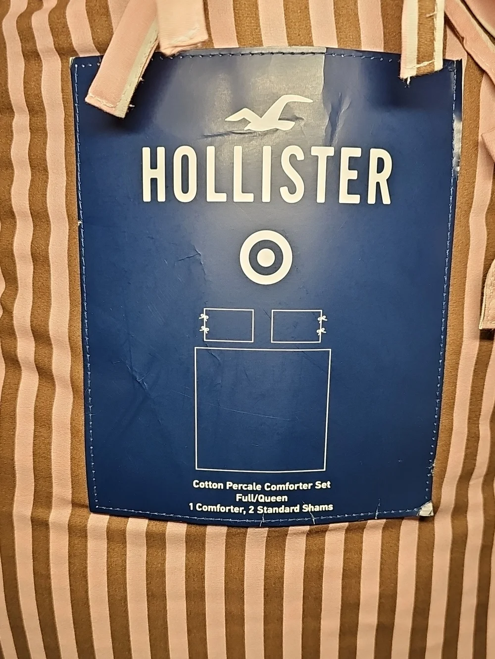 Hollister Full/Queen Reversible Percale Comforter Set Pink/Brown Stripe
